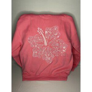 Pink Palm Puff Hooded Sweatshirt With Palm & Hibiscus Design